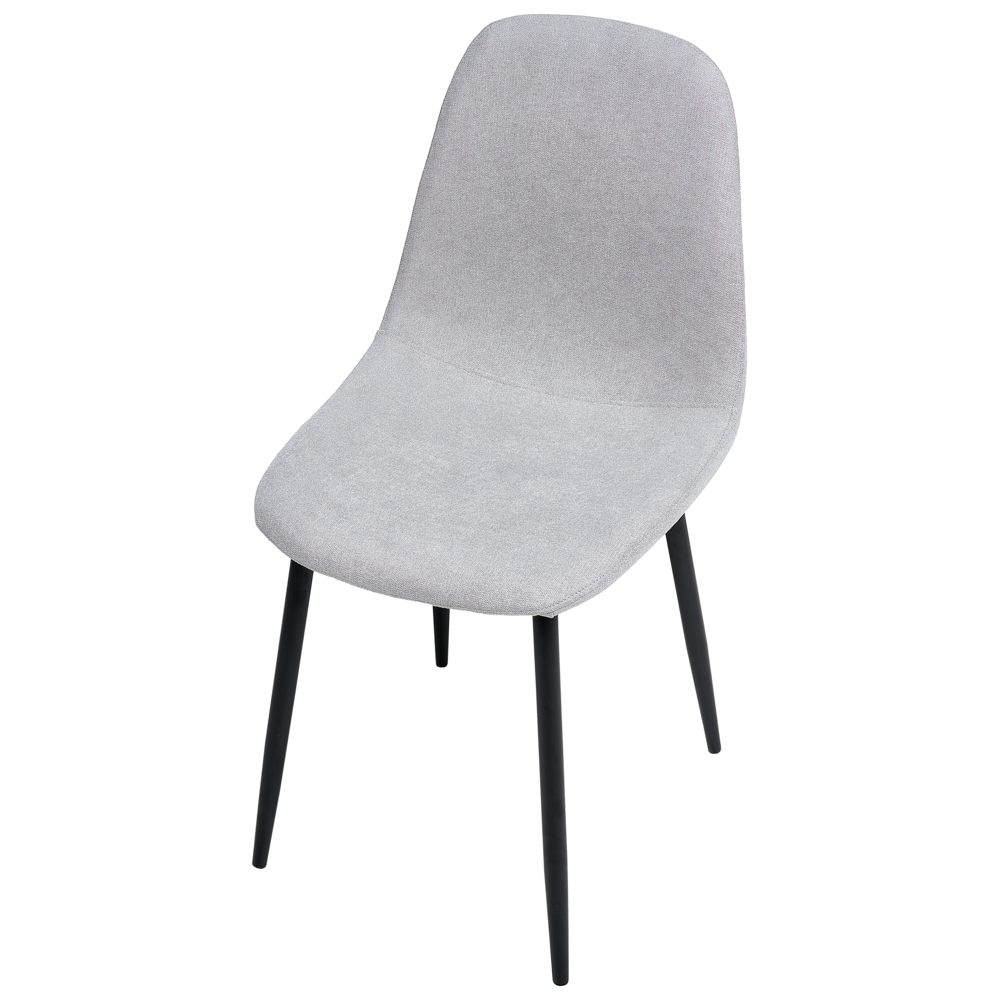 Set di 4 sedie da pranzo Grigio Poliestere Tappezzato Ferro Gambe Nere Sala da pranzo senza braccioli