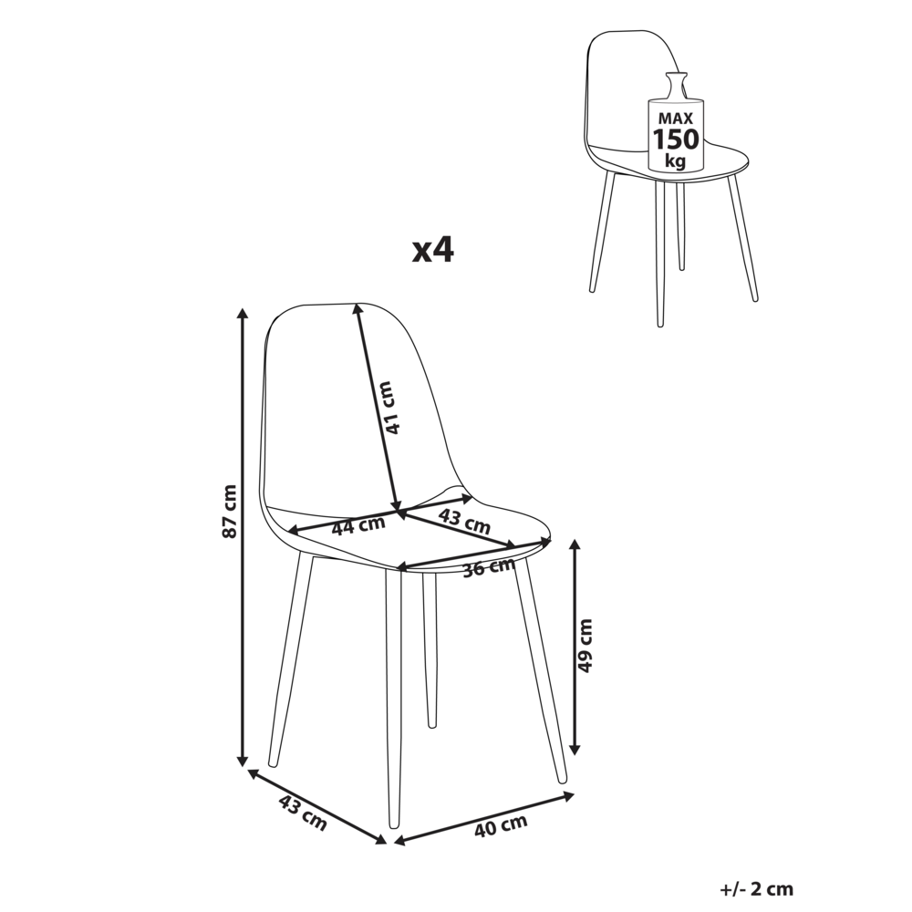 Set di 4 sedie da pranzo Verde Poliestere Tappezzato Ferro Gambe Nere Sala da pranzo senza braccioli