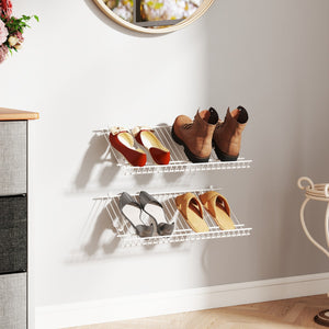 Kit organizzatore di stoccaggio di mensole personalizzabile per lavanderia-Set di 2 scaffali a muro 61 cm porta scarpe in metallo Bianco