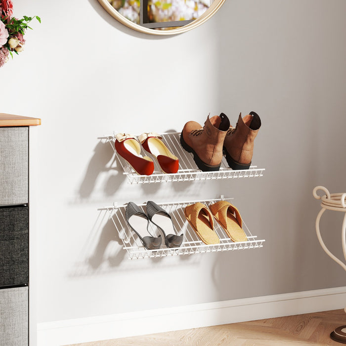 Kit organizzatore di stoccaggio di mensole personalizzabile per lavanderia-Set di 2 scaffali a muro 61 cm porta scarpe in metallo Bianco