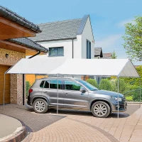 Tendone per Auto in Acciaio Zincato con Kit di Ancoraggio, 5.95x2.94x2.6m - Bianco