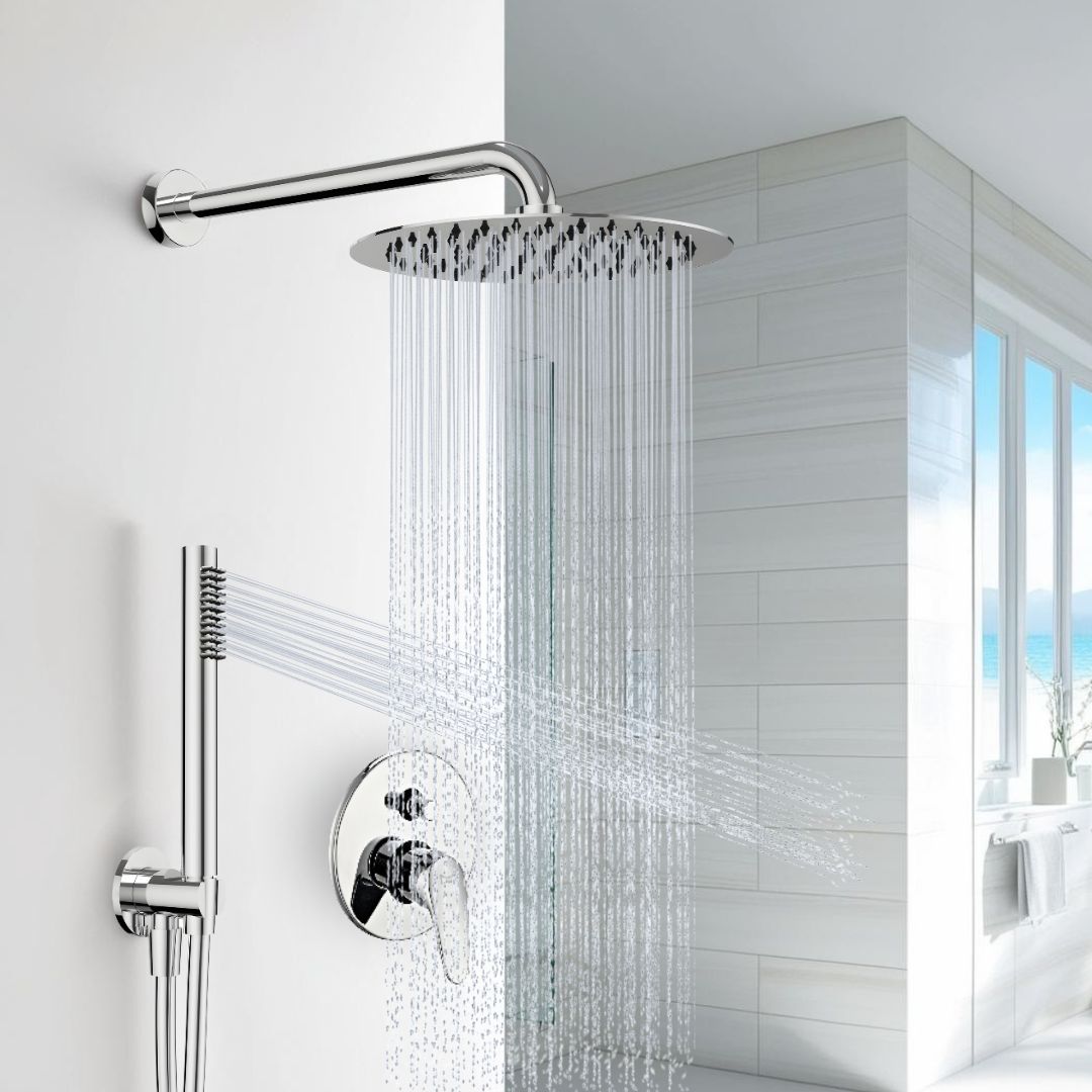 Kit doccia tondo completo di soffione doccetta e miscelatore con deviatore delfino
