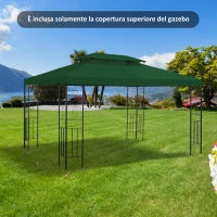 Copertura per Gazebo 4x3 m a 2 Livelli in Poliestere con Cinghie e 10 Fori di Drenaggio, Verde