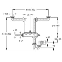 Sifone space 2 vie lavello salva spazio 3 attacchi ausiliari 1.1/2x40 bonomini
