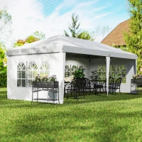 Gazebo da esterno bianco con Finestre Regolabile in Altezza e tende Removibili 5.9x3x2.7m