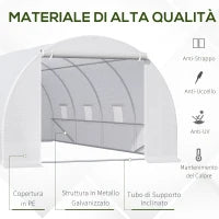 Serra da Giardino a Tunnel Per Piante, Struttura in Metallo e Copertura in PE, 6x3x2m, Bianco
