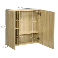 kleankin Mobile da bagno con Specchio e 4 Ripiani interni, in truciolato, 60x15x60cm, color Legno