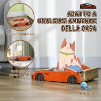 Cuccia per Gatti Tiragraffi a forma di Auto con Trattamento ad Erba Gatta, in Cartone Ondulato, 50x30x12.5 cm, Rosso