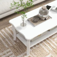 Tavolino da Salotto con Ampio Ripiano Portaoggetti Inferiore in Legno, 94x44x43cm, Bianco