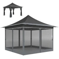 Gazebo da Giardino ad Altezza Regolabile con Zanzariera, in Poliestere e Metallo, 357x357x310 cm, Grigio Scuro