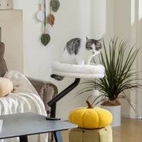 Letto da Scrivania Girevole per Gatti, Imbottito e Lavabile, con Altezza Regolabile, Crema