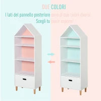 Libreria Scaffale Portagiochi per Cameretta Bimbi e Ragazzi, 1 Cassetto e 4 Ripiani, Bianca e Azzurra 50x30x142cm