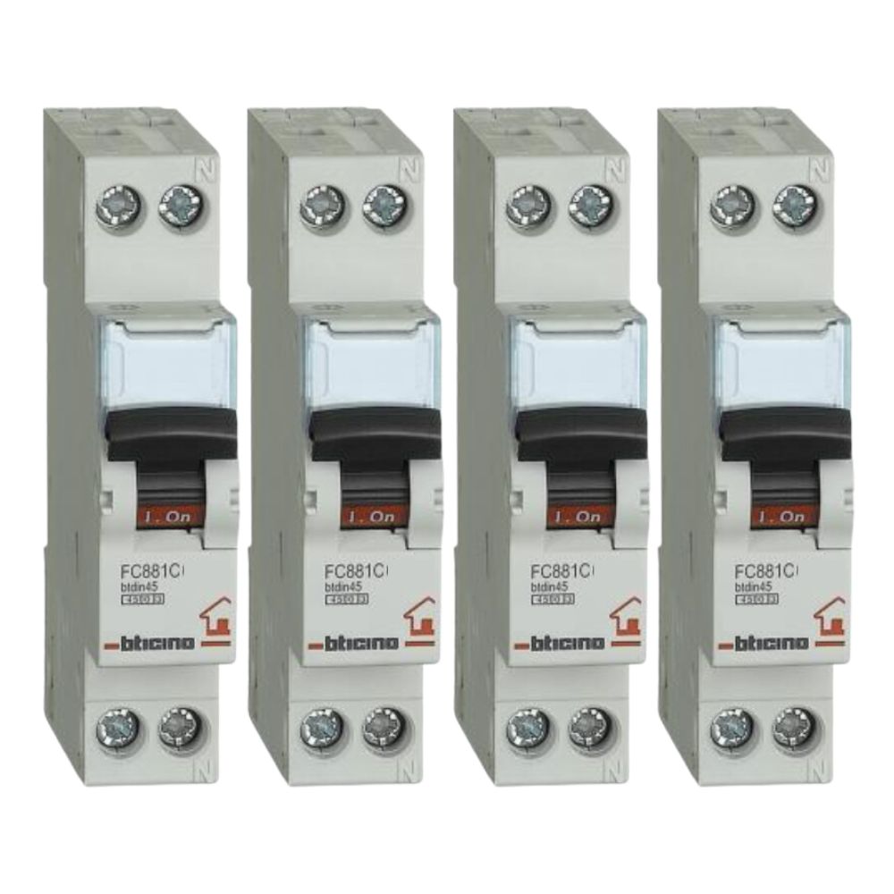 Interruttore magnetotermico 4 pezzi 1 polo + neutro curva c btdin rs fc881c *** ampere 16 ampere, confezione 1