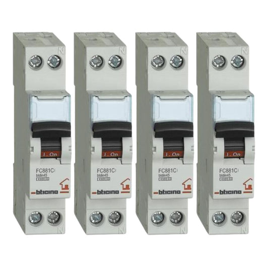Interruttore magnetotermico 4 pezzi 1 polo + neutro curva c btdin rs fc881c *** ampere 16 ampere, confezione 1