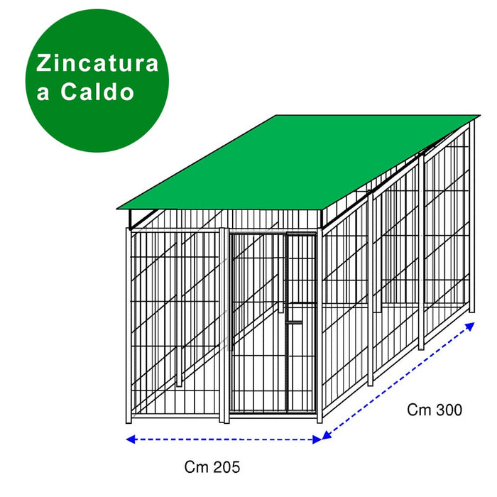 Recinto per cani 3x2 metri con copertura zincatura a caldo viteria compresa