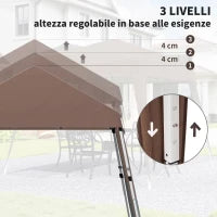 Gazebo Pieghevole da Giardino 2.4x2.4m con Struttura in Acciaio e Corde Antivento, Caffè