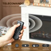 Camino Elettrico con Fiamma a 5 Luminosità, Telecomando e Timer, 98x23.5x69.5 cm, Bianco e Nero