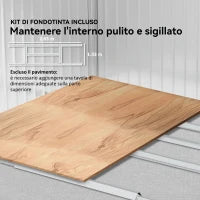 Casetta Porta Attrezzi in Acciaio con Tetto Inclinato e 2 Porte Scorrevoli, 277x195x192 cm, Grigio Scuro