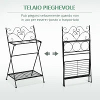 Portapiante in Metallo Pieghevole con 3 Vasi e Ripiano Inferiore per Casa e Giardino, 47x37x78.5cm, Nero