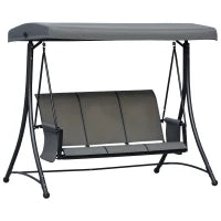Dondolo 3 Posti da Giardino o Terrazzo con Tettuccio Regolabile e Tasche Portaoggetti Grigio Scuro 196x128x172cm