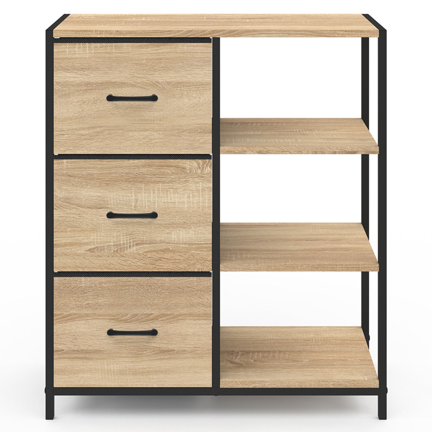 IDMarket - UTAH Aparador de 3 cajones con estantes, diseño industrial, 70 cm