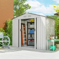 Casetta Porta Utensili in Acciaio, Capanno da Giardino con Porte Scorrevoli, 213x130x185 cm, Bianco