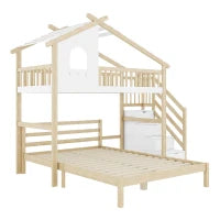 Letto a soppalco 90×200 cm con scaletta contenitore per bambini, senza materasso, Legno naturale e Bianco