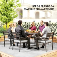 Set da Giardino con Tavolo Allungabile e 6 Sedie Impilabili con Cuscini, Grigio