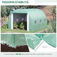 Serra a Tunnel 3x3x2m con Porta e 6 Finestre, Doppia Copertura in PE e Struttura in Acciaio