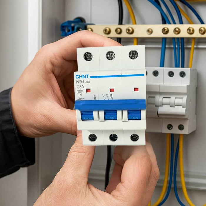 Chint nb1-63 interruttore magnetotermico 3p curva c 6ka guida din *** ampere 50 ampere, confezione 1