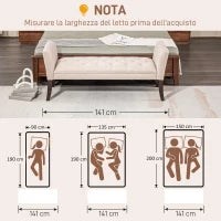Panca Fondo Letto Imbottita e a Bottoni, in Tessuto Effetto Lino e Legno, 141x44x65 cm, Beige