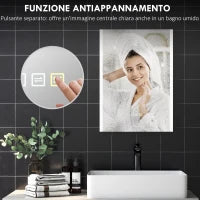 Specchio da Bagno con Luce LED a 3 Colori e Funzione Memory, in Vetro Temperato, 70x50x3 cm, Argento
