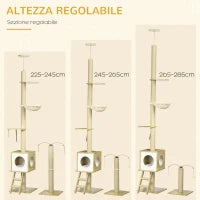 Albero per Gatti in Truciolato ad Altezza Regolabile con Tiragraffi, Casetta, Amaca e Pallina, 40x40x225-285 cm