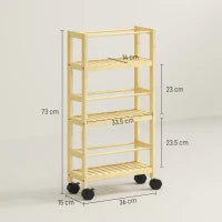 Scaffale Bagno a 3 Livelli con Ruote, Carrellino in Legno di Bambù, 36x15x73 cm, Colore Legno