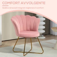 Sedia Moderna Ergonomica con Schienale a Petalo Vellutato Rosa e Gambe Incrociate Oro, 69x64x80 cm