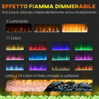 Caminetto Elettrico a 10 Colori con Spegnimento Automatico e Timer da 12h, 61x28x66.5 cm, Bianco