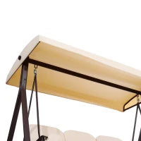 Dondolo 3 Posti con Tetto Regolabile, Portabicchieri e Cuscini, in Metallo e Poliestere, 208x121x172 cm, Beige