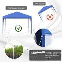 Gazebo Struttura in Acciaio Pieghevole Rivestimento Tessuto Oxford Blu 3x3m