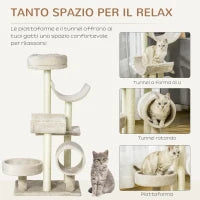 Albero Tiragraffi Gioco Giocattolo per Gatti con Diverse Piattaforme in Sisal Naturale Altezza 105cm Crema