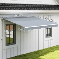 Tenda da Sole da Esterno Avvolgibile Manualmente in Alluminio e Poliestere, 2.5x2 m, Grigio e Bianco