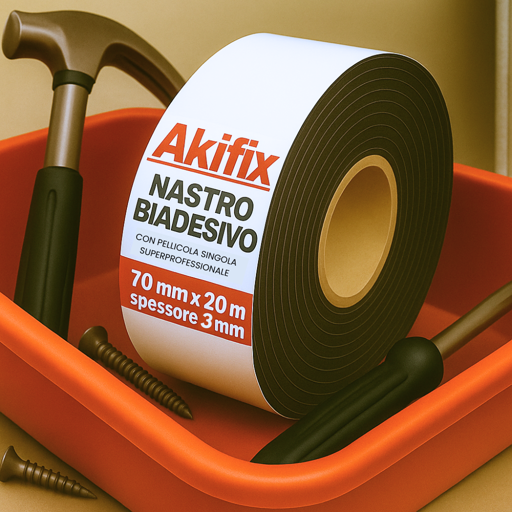Nastro biadesivo cartongesso pellicola singola superprofessionale spessore 3 mm *** misure 70 mm x 20 m, confezione 1