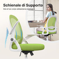 Sedia Ufficio con Supporto Lombare - RATTANTREE - Sedia Ufficio da Scrivania ergonomica Braccioli 90° Regolabile - Verde