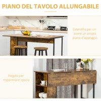 Bancone Bar Pieghevole Stile Industriale con Scaffale a 3 Ripiani, 120x76x91.4cm