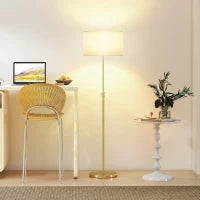 Lampada da Terra con Telecomando, Altezza Regolabile, Paralume in Lino, Oro