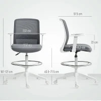 Sedia da Ufficio Girevole in Rete con Poggiapiedi, Supporto Lombare, Schienale e Altezza Regolabile 61,5x57,5x107-121 cm Grigio