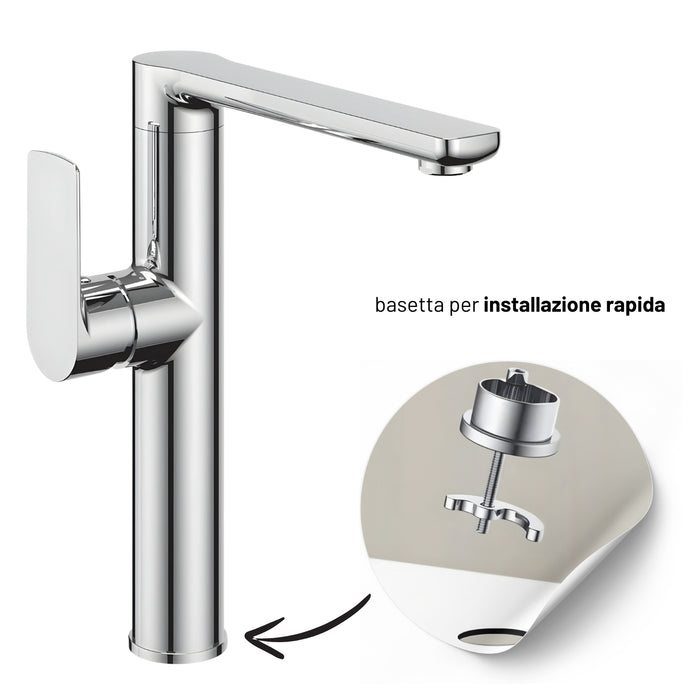 Miscelatore monocomando lavello cucina orientabile tunisi installazione rapida *** finitura- cromo lucido, confezione 1