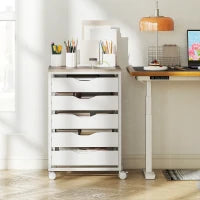 Mobiletto da ufficio su ruote in legno con 5 cassetti, maniglie incassate, 50 x 40 x 74,5 cm, bianco