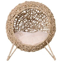 Cesta Rialzata per Gatti Fino a 10kg in Rattan PE Marrone (Φ52x58cm)