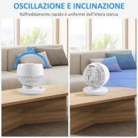 Ventilatore da Tavolo 3 Velocità, Oscillazione 70° e Inclinazione 90°, 27x27x34cm, Bianco e Nero