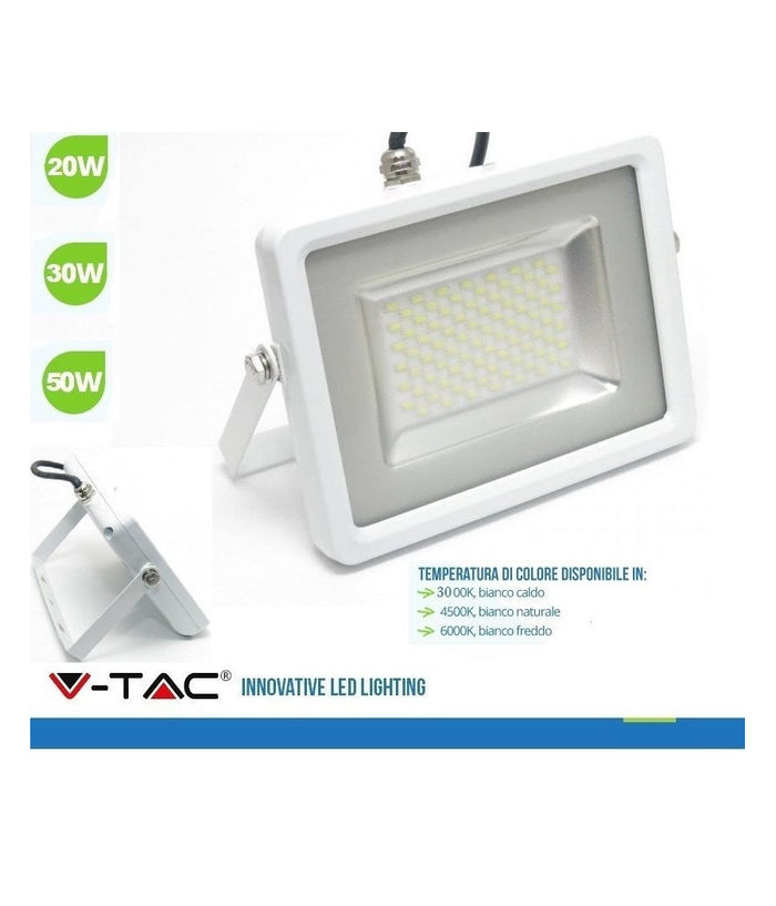 V-tac Faro Led Smd 10w 20w 30w 50w 100w Ultra Slim Da Esterno Colore Bianco         